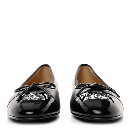Chanel Lambskin Patent Cap Toe Ballerina Flats 37.5 Black 2 of 9