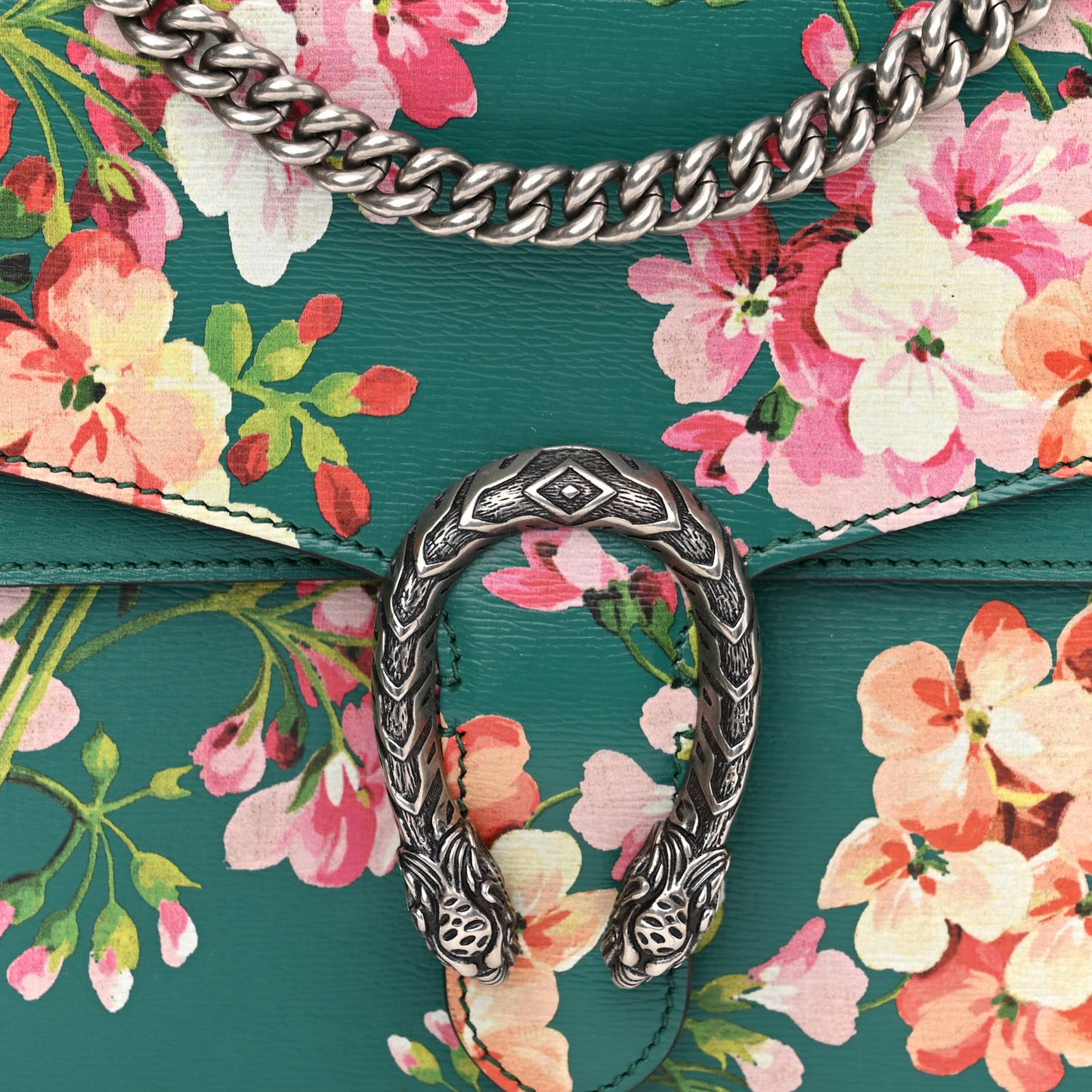 Calfskin Blooms Print Medium Dionysus Shoulder Bag Bright Emerald Multicolor