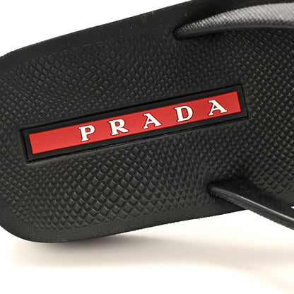 Prada Saffiano Rubber Metal Triangle Thong Sandals 37 Black 7 of 12