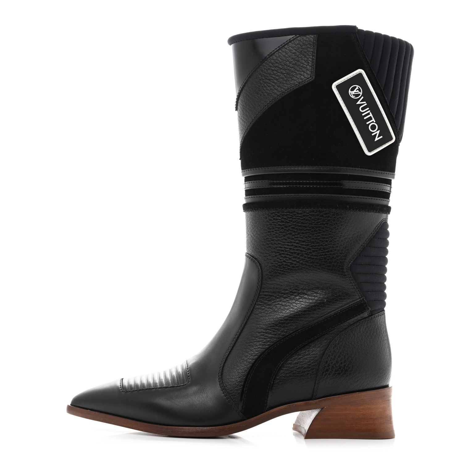 Louis Vuitton Goatskin Suede Flag Cowboy Boots 37 Black 1 of 8
