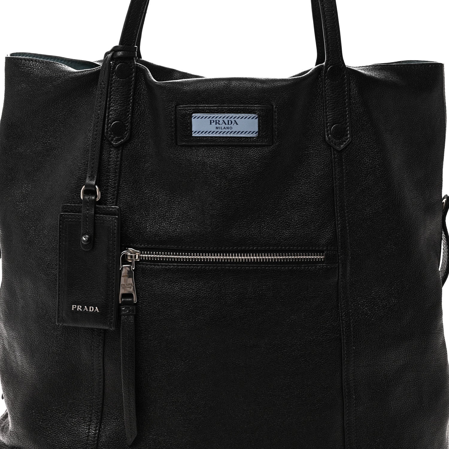 Prada Glace Calf Etiquette Shoulder Tote Black Astrale 7 of 9