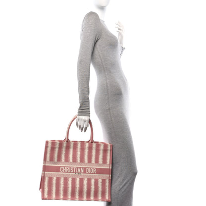 Christian Dior Canvas Embroidered Large Striped Book Tote Pink 2 of 10