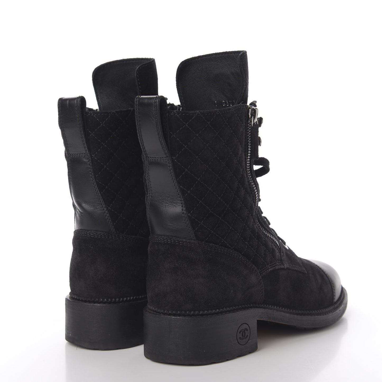 Suede Quilted CC Lace Up Combat Boots 41.5 Black