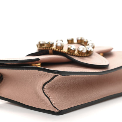 Miu Miu Goatskin Madras Soft Calfskin Crystal Pearl Embellished Shoulder Bag Orchidea 8 of 9