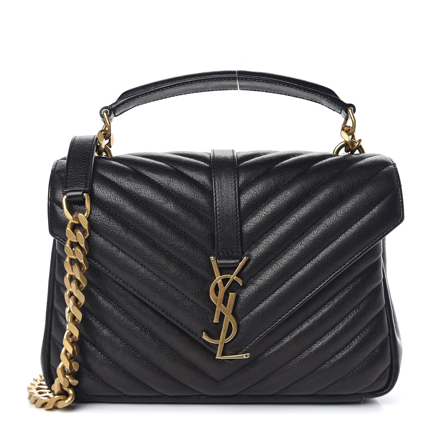 Saint Laurent Sheepskin Matelasse Chevron Monogram Medium College Bag Black 1 of 13