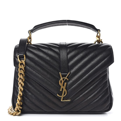 Saint Laurent Sheepskin Matelasse Chevron Monogram Medium College Bag Black 1 of 13