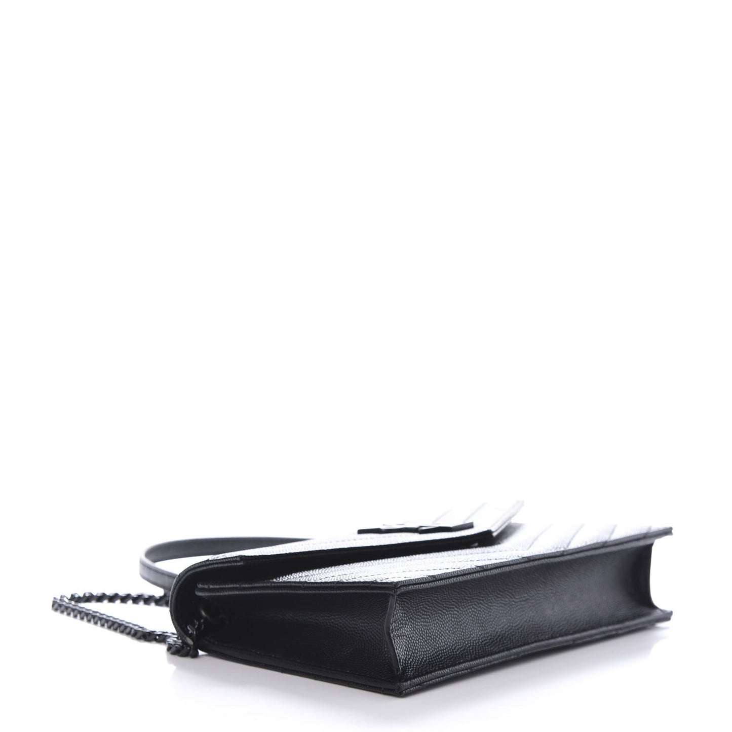 Grain De Poudre Matelasse Chevron Monogram Envelope Chain Wallet Black