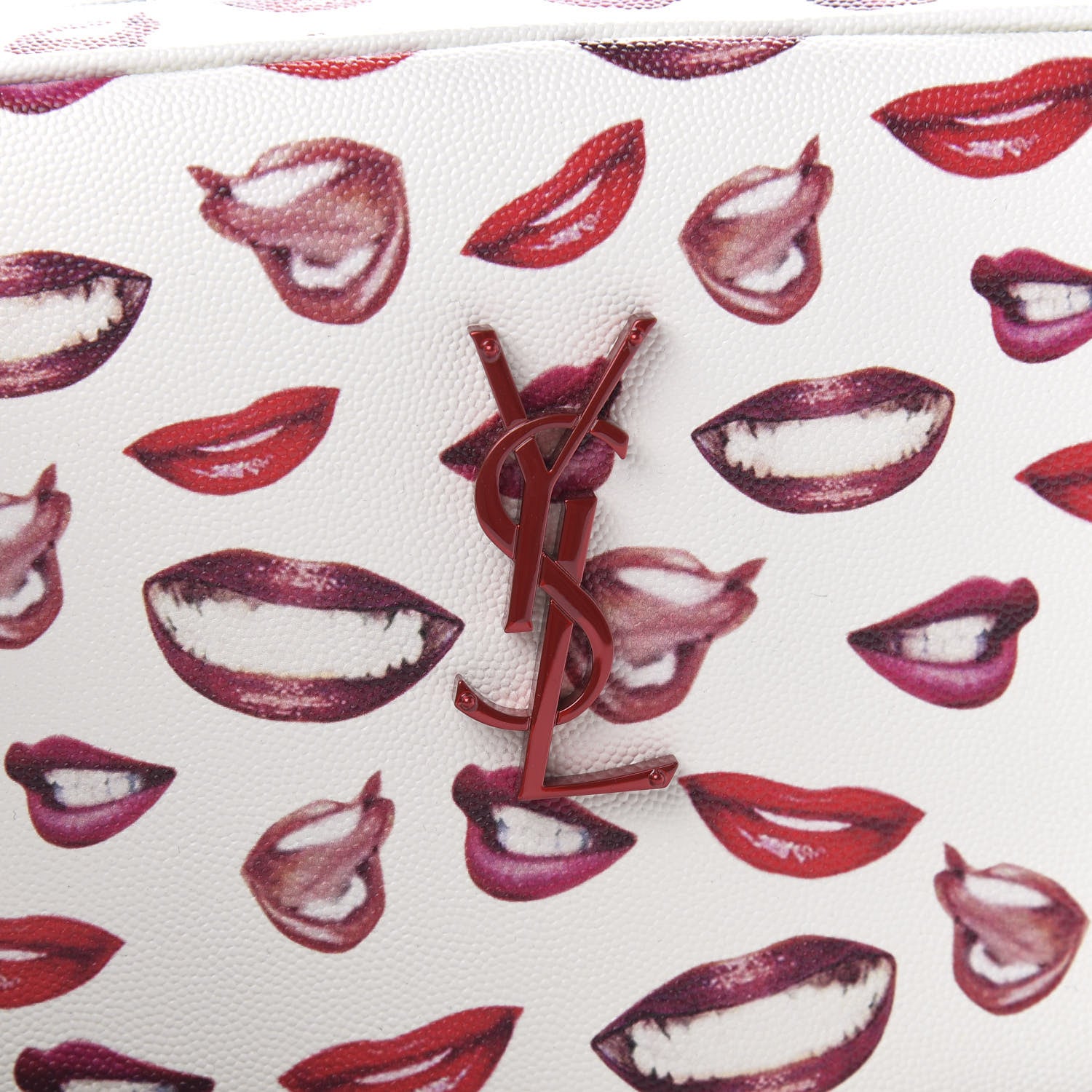 Saint Laurent Grain De Poudre Lips Print Medium Classic Monogram Camera Bag White Red 10 of 10