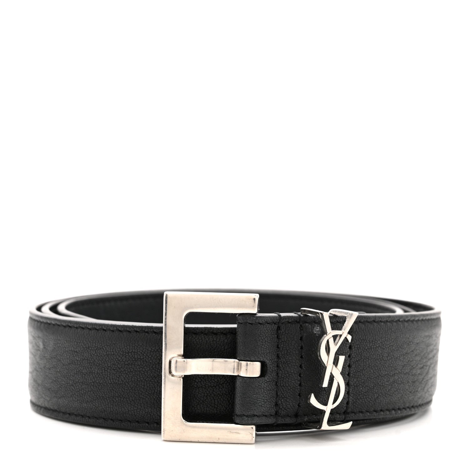 Saint Laurent Smooth Calfskin Monogram Cassandre Square Buckle Belt 95 38 Black 1 of 9