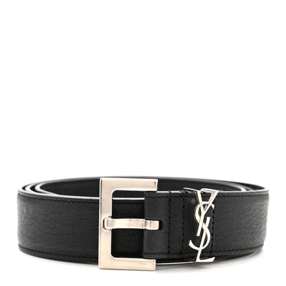 Saint Laurent Smooth Calfskin Monogram Cassandre Square Buckle Belt 95 38 Black 1 of 9