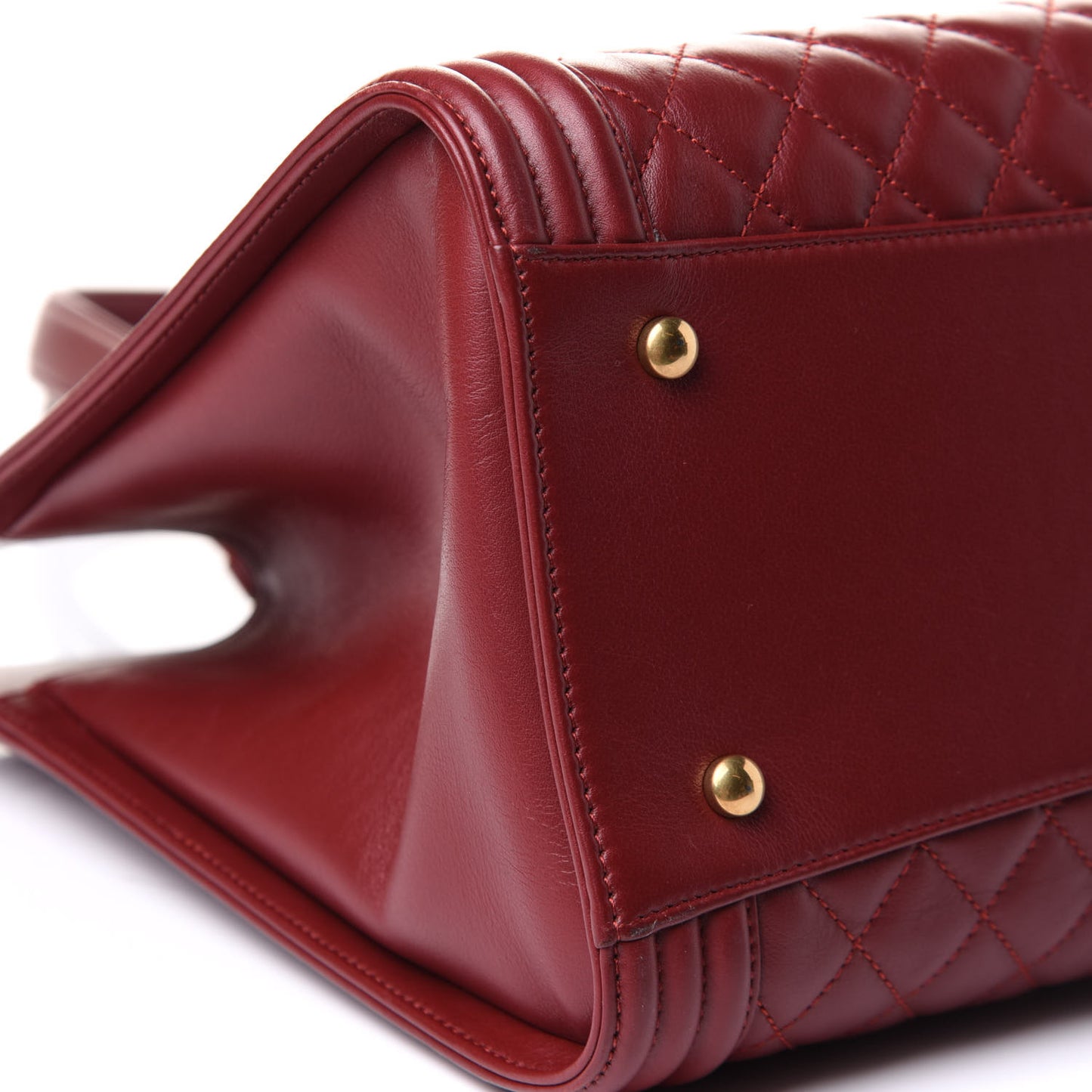 Lambskin Quilted Boy Shopping Tote Dark Red