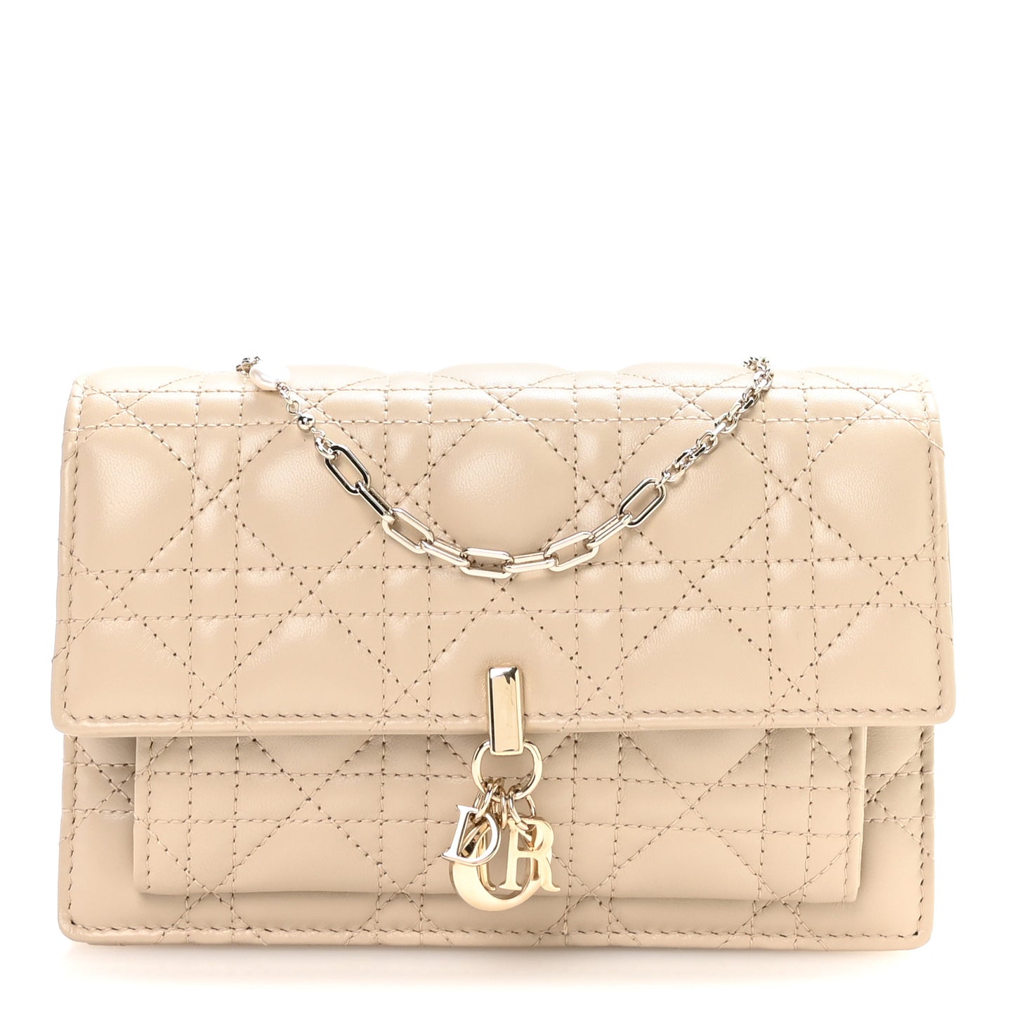 Lambskin Cannage Chain My Dior Daily Chain Pouch Powder Beige