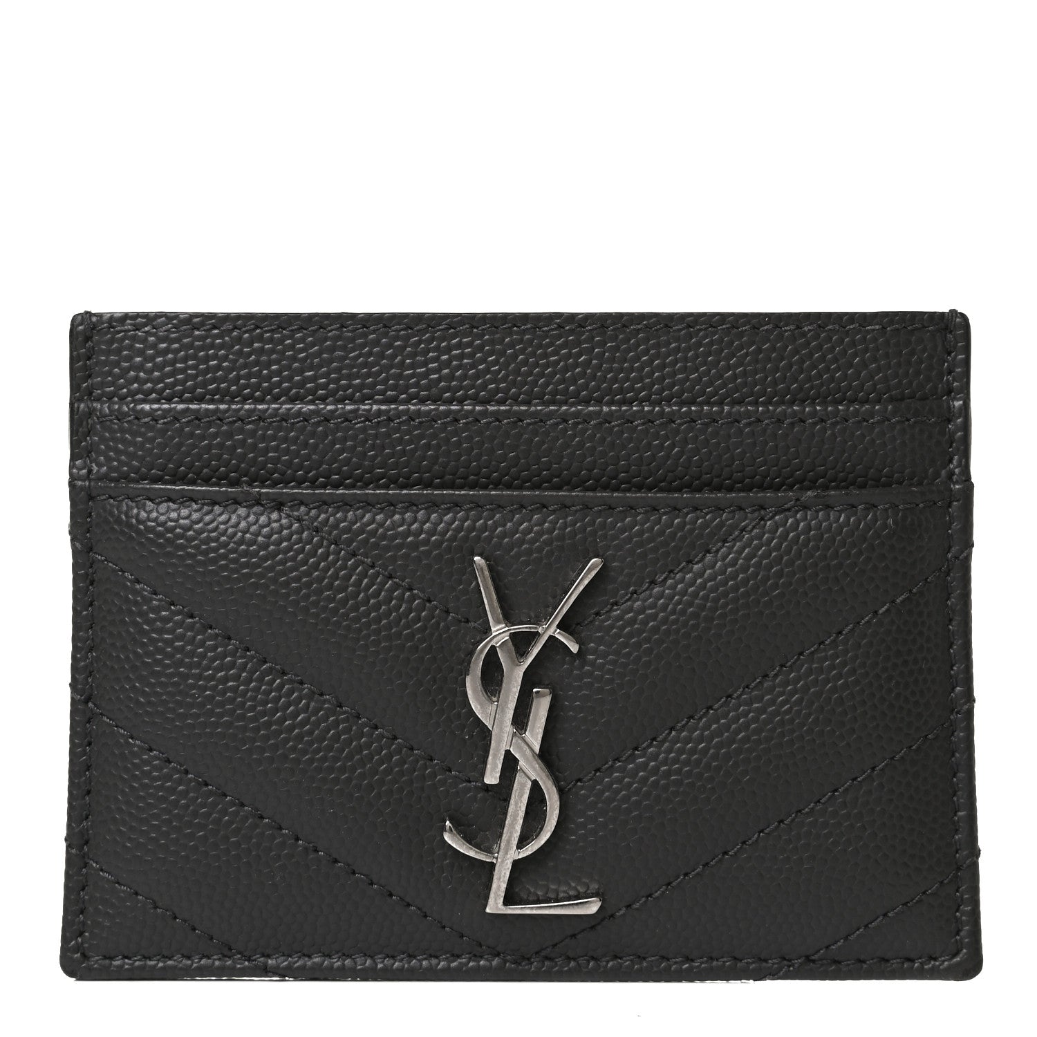 Saint Laurent Grain De Poudre Matelasse Chevron Monogram Credit Card Case Black 1 of 8