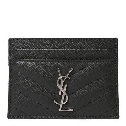 Saint Laurent Grain De Poudre Matelasse Chevron Monogram Credit Card Case Black 1 of 8
