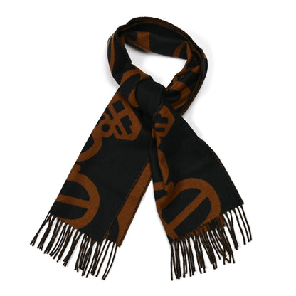 Hermes Cashmere Boucles et Camails Muffler Marine Caramel 1 of 3