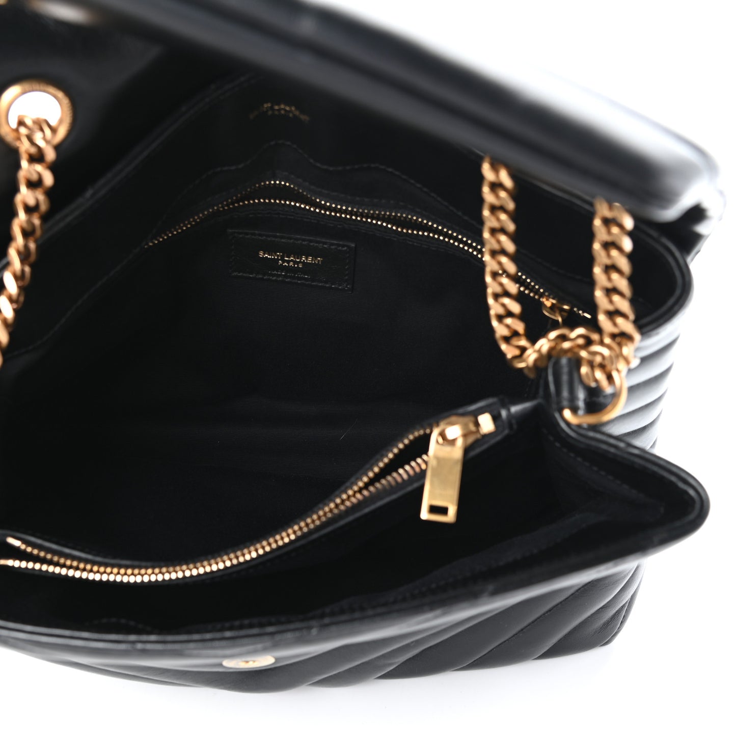 Calfskin Y Quilted Monogram Medium Loulou Chain Satchel Black