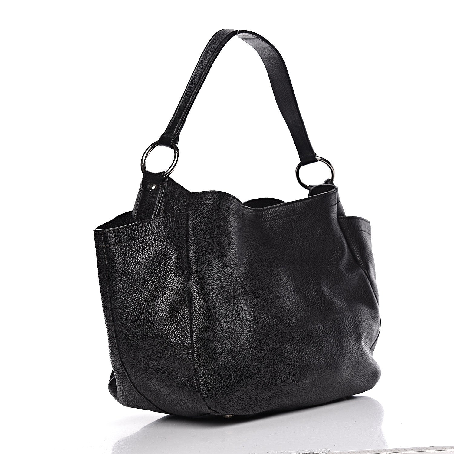 Prada Vitello Daino Side Pocket Hobo Black 3 of 17