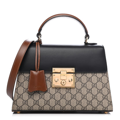 Gucci GG Supreme Monogram Calfskin Small Padlock Top Handle Bag Beige Black Cuir 1 of 9