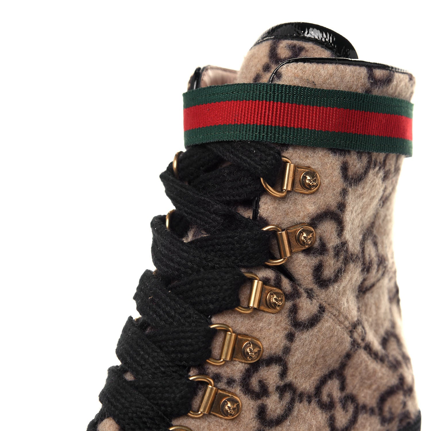 Gucci Covered Wool GG Monogram Womens Lace Up Combat Ankle Boots 36.5 Beige Ebony Black 7 of 11