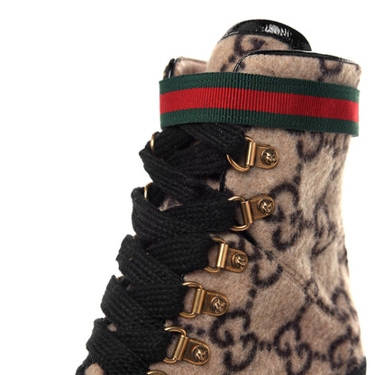 Gucci Covered Wool GG Monogram Womens Lace Up Combat Ankle Boots 36.5 Beige Ebony Black 7 of 11