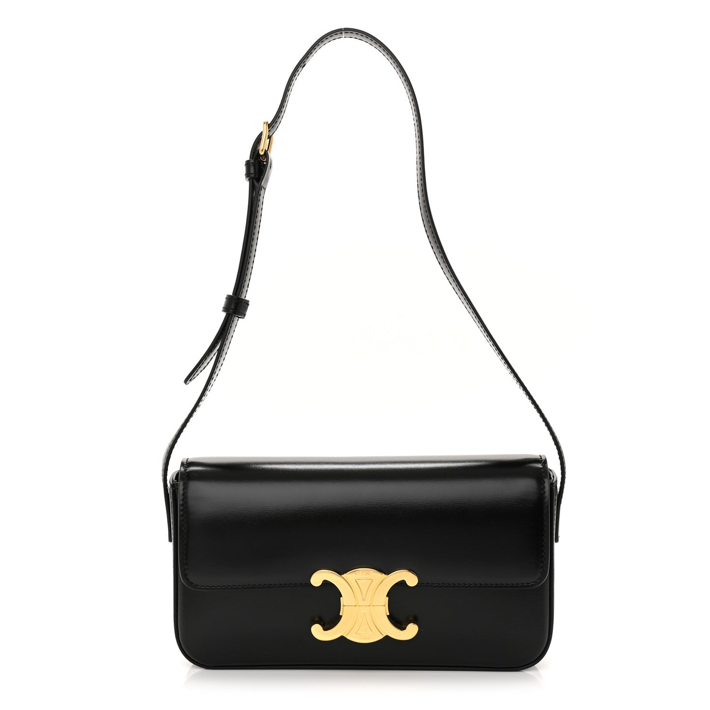 Shiny Calfskin Triomphe Shoulder Bag Black