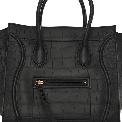 Celine Crocodile Embossed Calfskin Medium Phantom Luggage Black 7 of 9