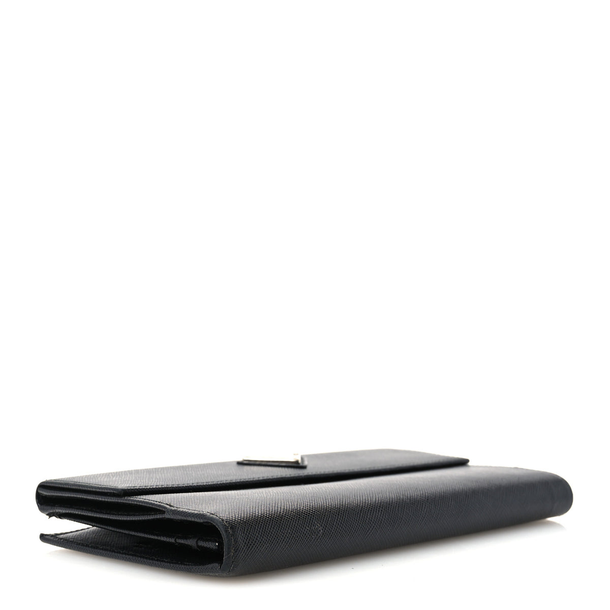 Saffiano Metal Triangle Large Flap Wallet Black