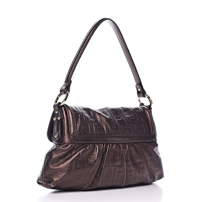 Fendi Metallic Calfskin FF Embossed Small Chef Shoulder Bag Bronze 3 of 12