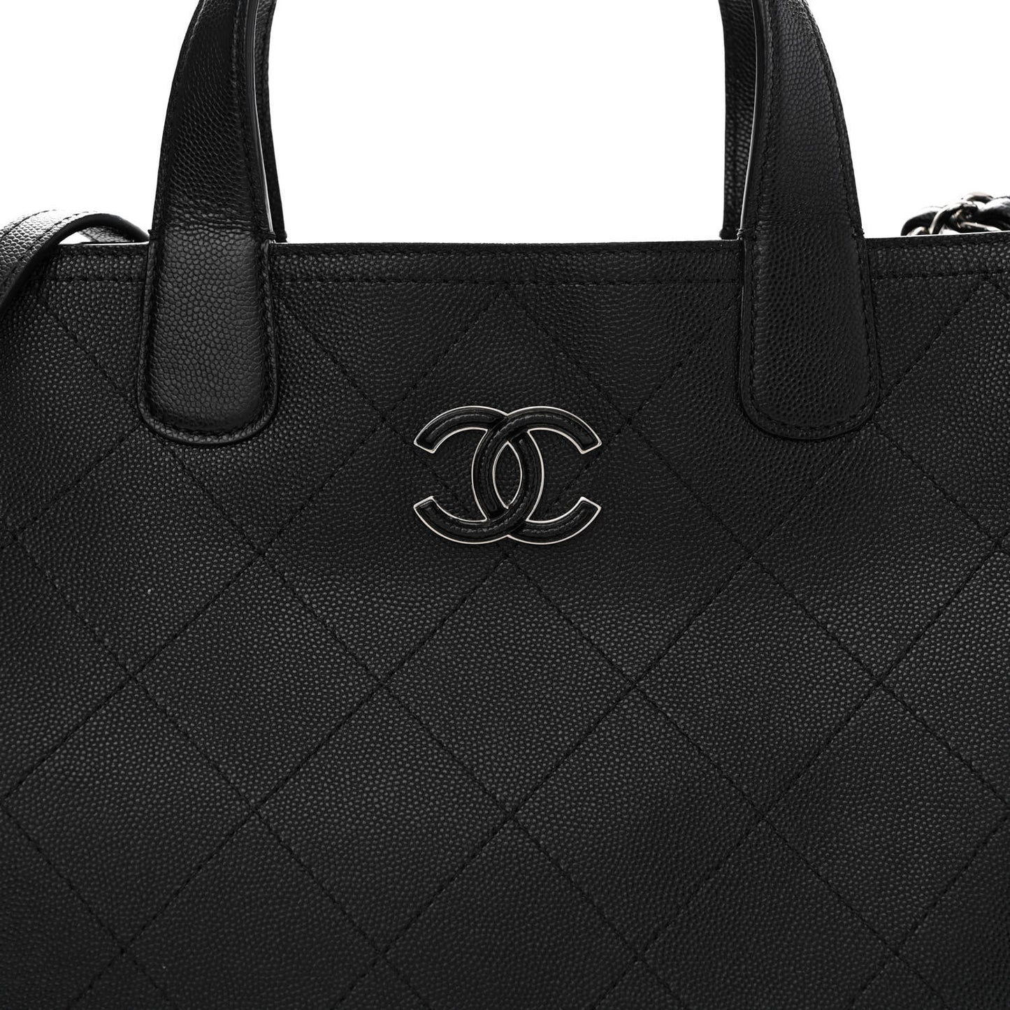 Caviar Stitched Medium Lady Coco Shopping Tote Black