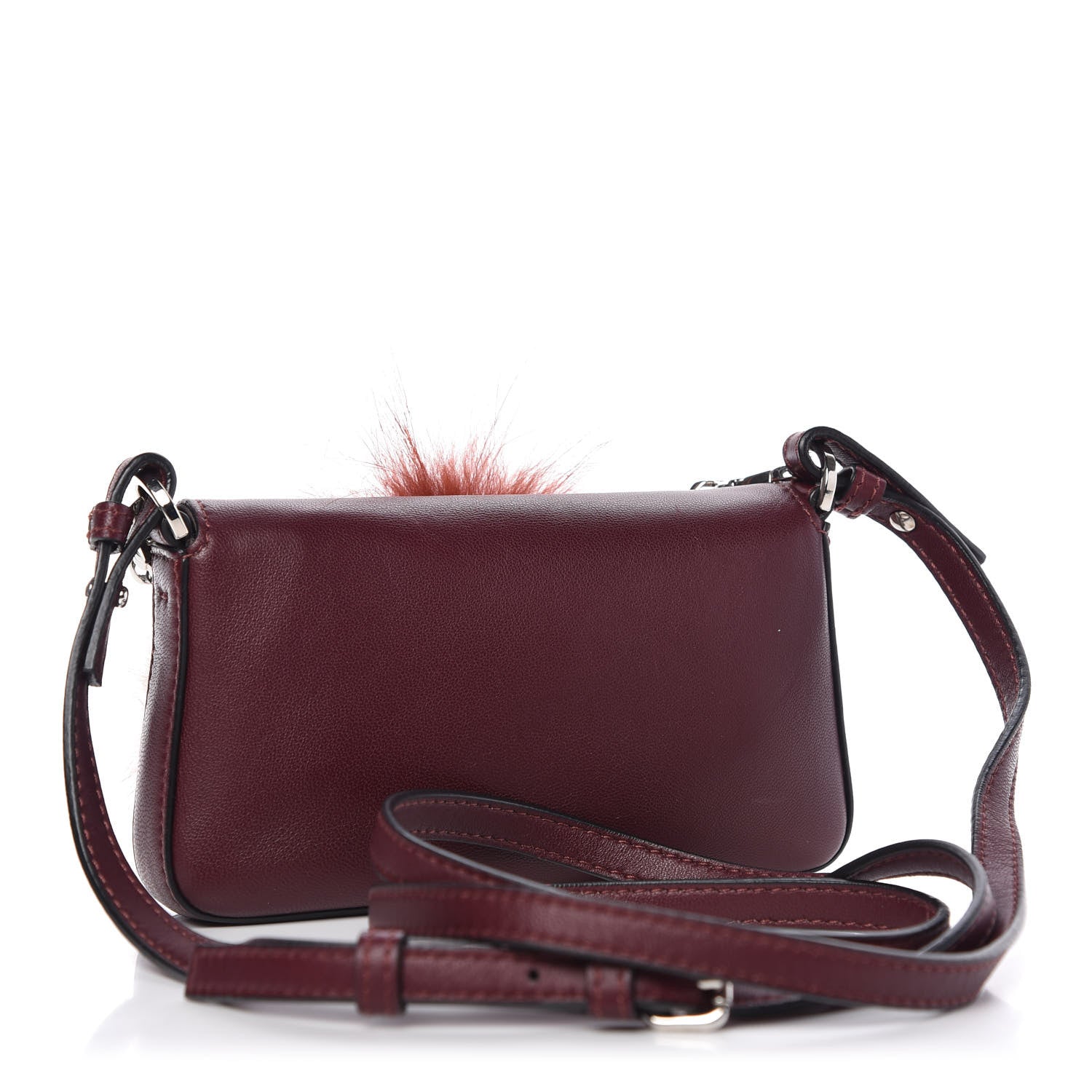 Fendi Shiny Nappa Mink Fox Fur Crystal Micro Buggie Baguette Bordeaux Rust Multicolor 3 of 9