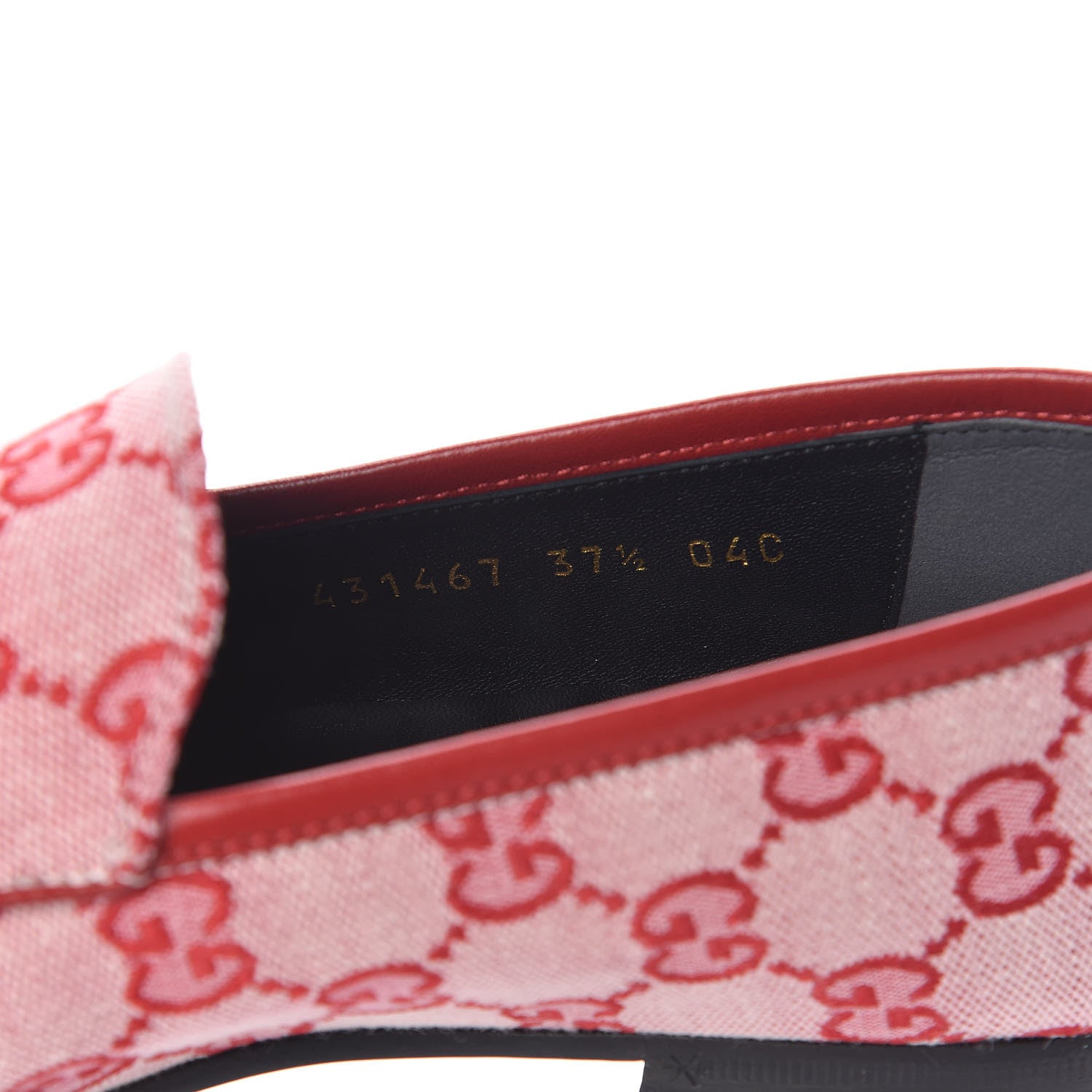 Gucci Canvas GG Monogram Horsebit Womens Jordaan Loafers 37.5 Gardenia Hibiscus Red 8 of 9