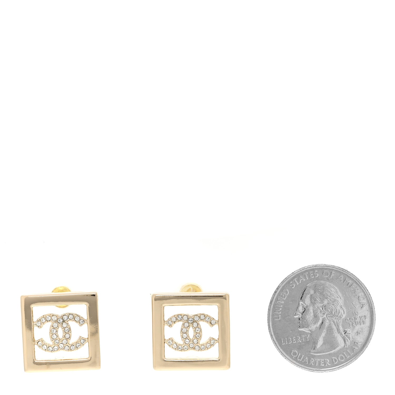 Chanel Metal Crystal Square CC Earrings Gold 2 of 4