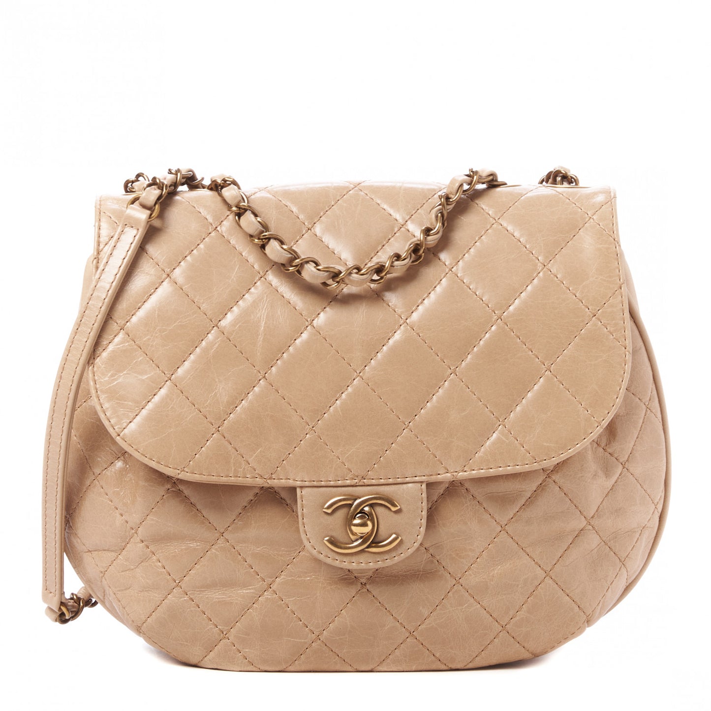 Glazed Calfskin Quilted Medium Bubble CC Flap Beige