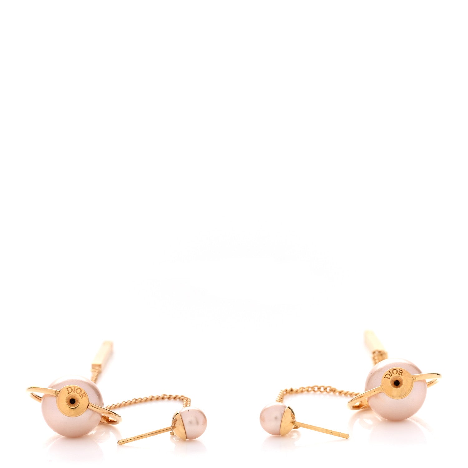 Christian Dior Pearl Tribales Dangle Chain Earrings Pink Gold 4 of 4