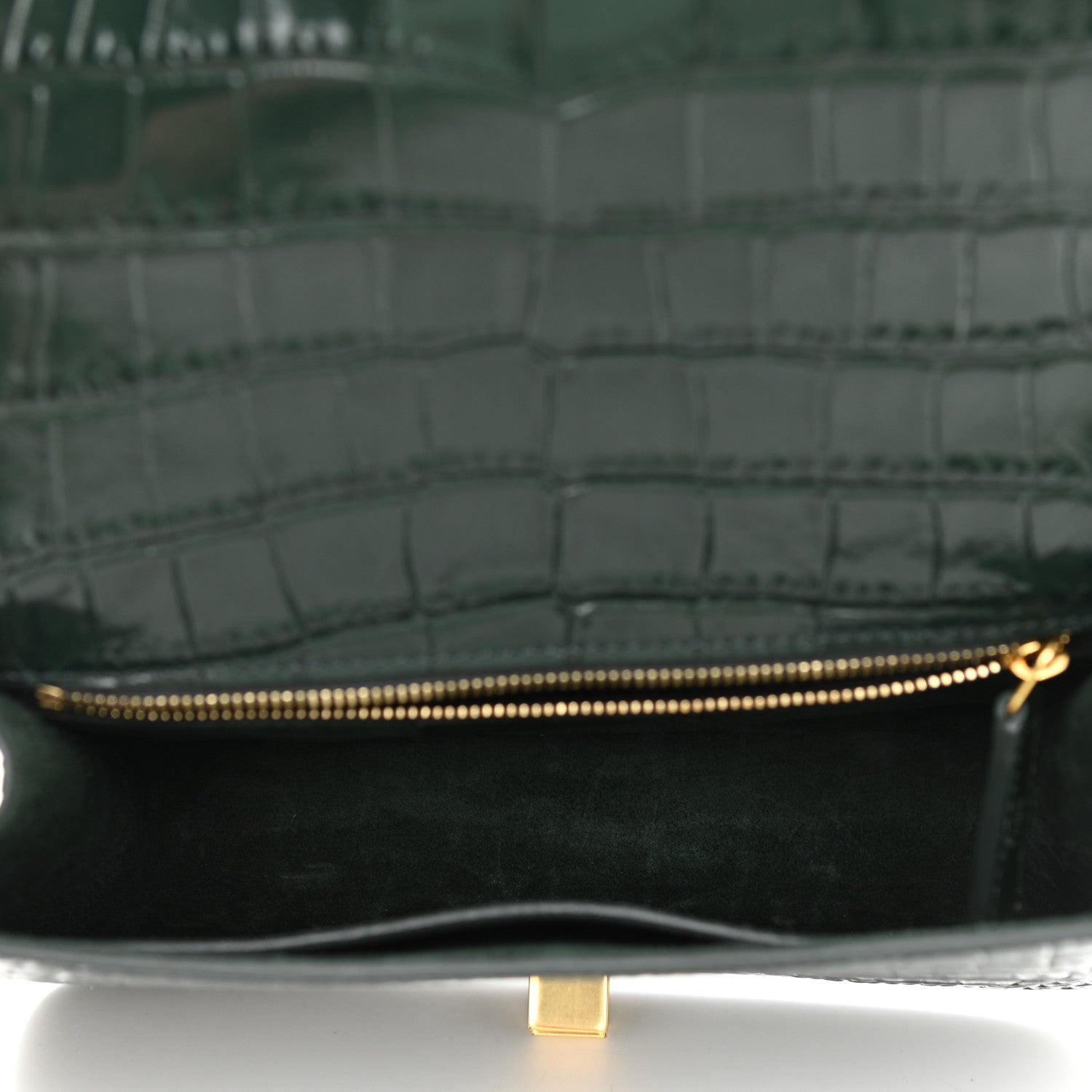 Saint Laurent Calfskin Crocodile Embossed Carre Satchel Dark Mint 5 of 9