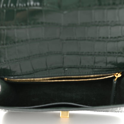 Saint Laurent Calfskin Crocodile Embossed Carre Satchel Dark Mint 5 of 9