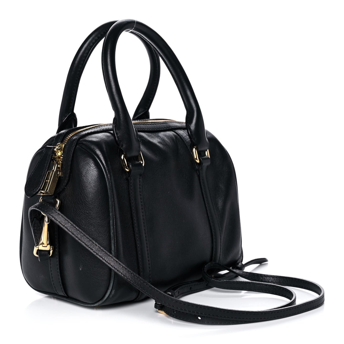 Grained Calfskin Small Alchester Bowling Bag Black