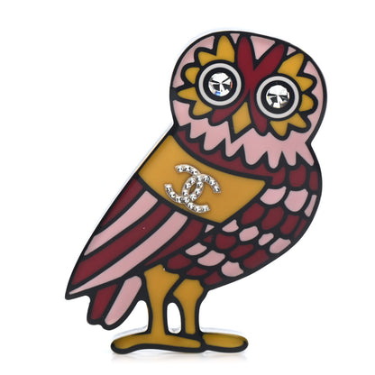 Chanel Resin Crystal Owl CC Brooch Pink Dark Red 1 of 3