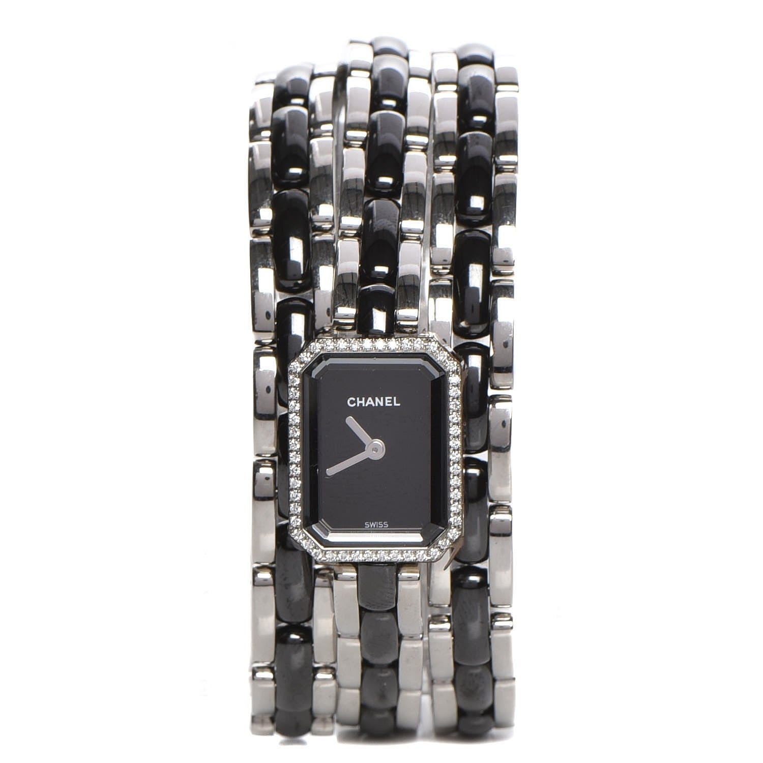 Chanel Stainless Steel Ceramic Diamond Bezel 16mm Premiere Triple Row Quartz Watch Black 1 of 7