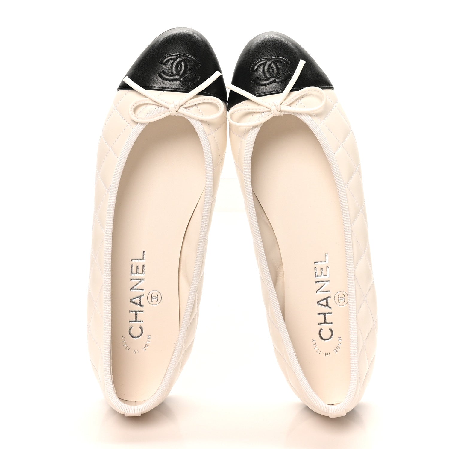 Chanel Lambskin Quilted CC Cap Toe Ballerina Flats 37.5 White Black 2 of 10