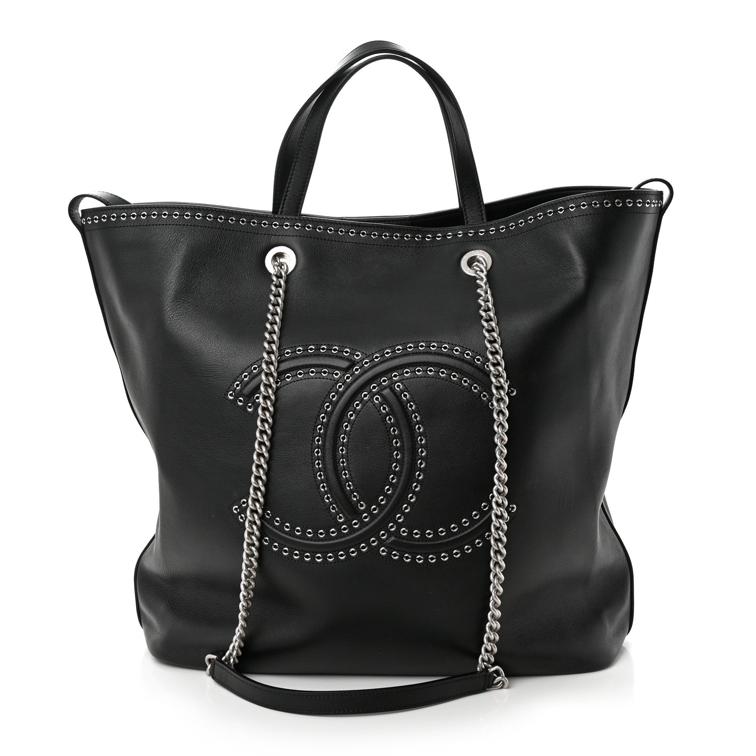 Chanel Grained Calfskin Large Coco Eyelets Shopping Tote Black 1 of 19