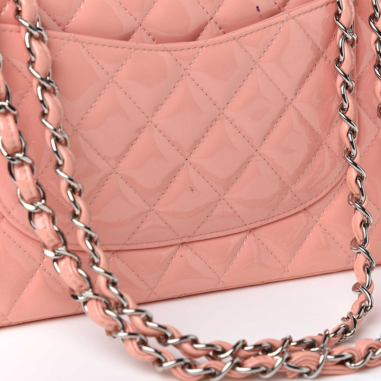Patent Quilted Medium Double Flap Light Pink