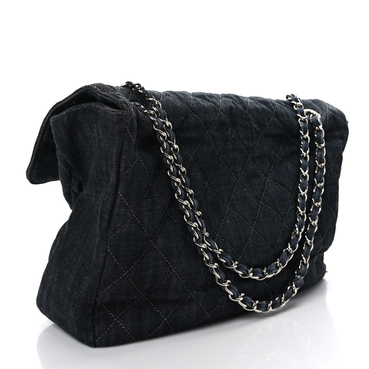 Denim Quilted Messenger Bag Dark Blue