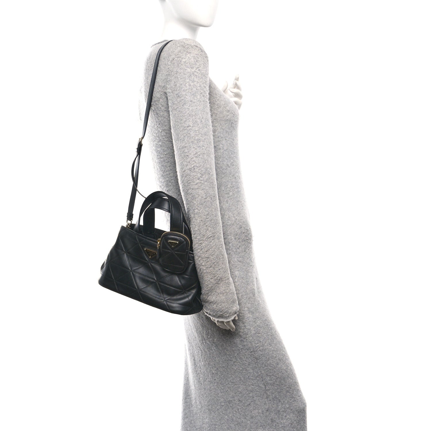 Prada Vitello Triangle Stitched Shopping Tote Black 2 of 10