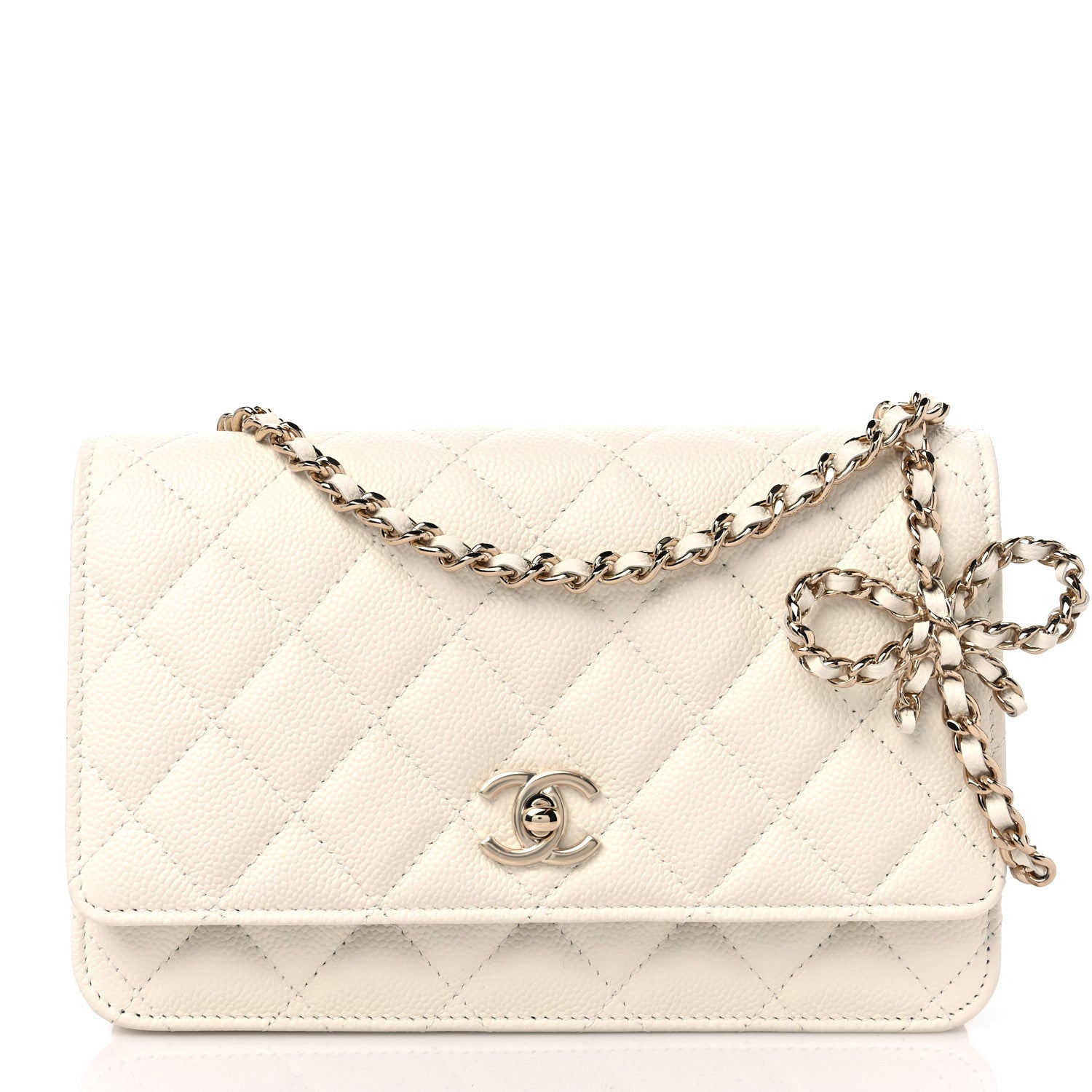 Chanel Caviar Quilted Bow Wallet On Chain WOC White 1 of 10