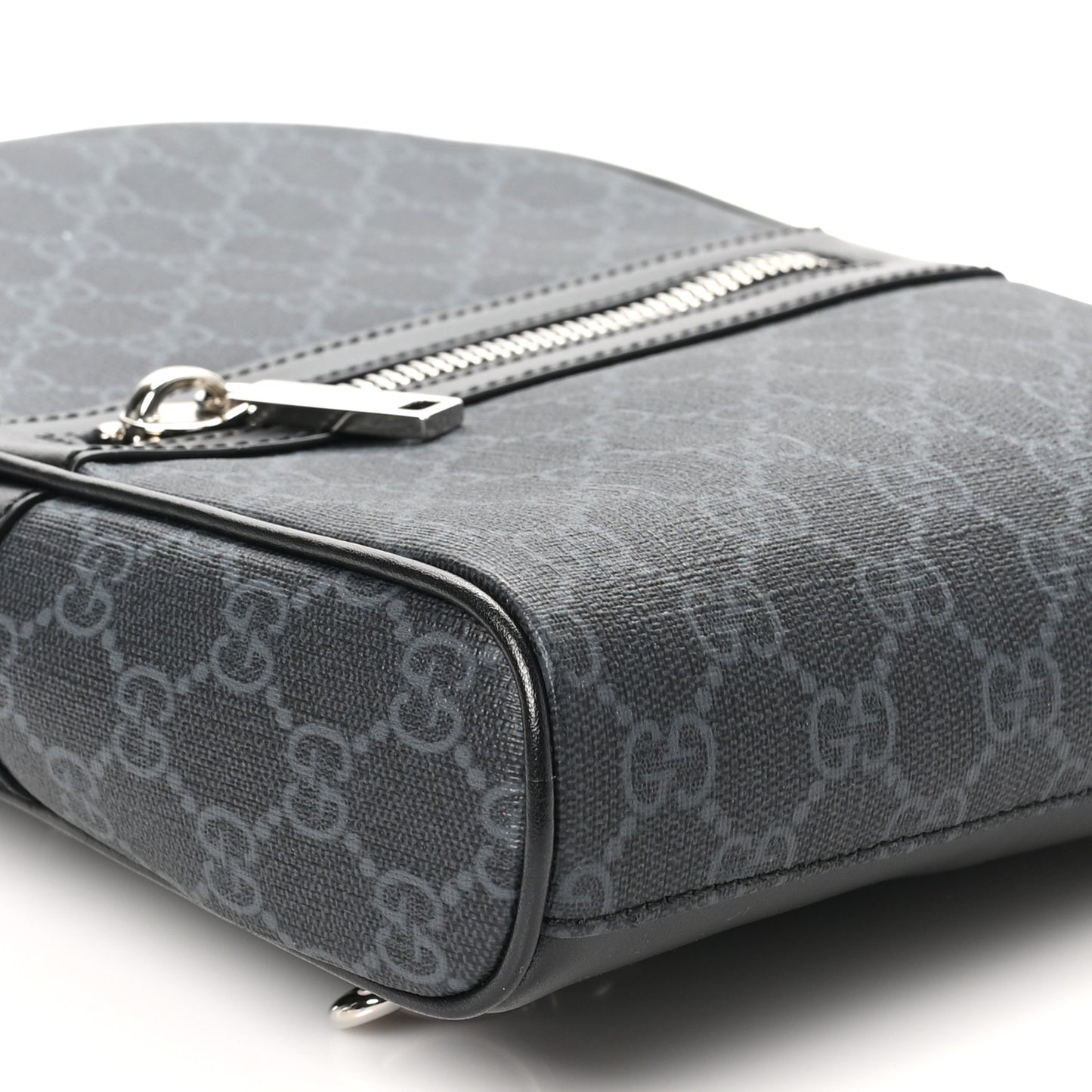 GG Supreme Monogram Calfskin Web Sling Backpack Black Grey
