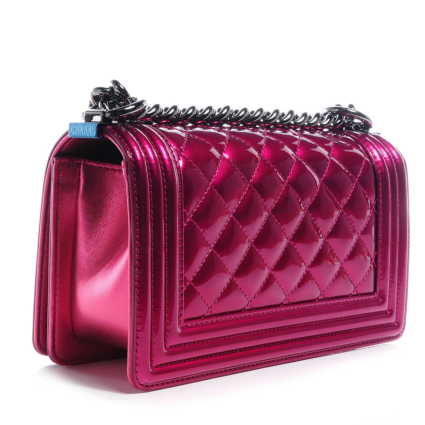 Metallic Patent Calfskin Quilted Small Boy Flap Pink