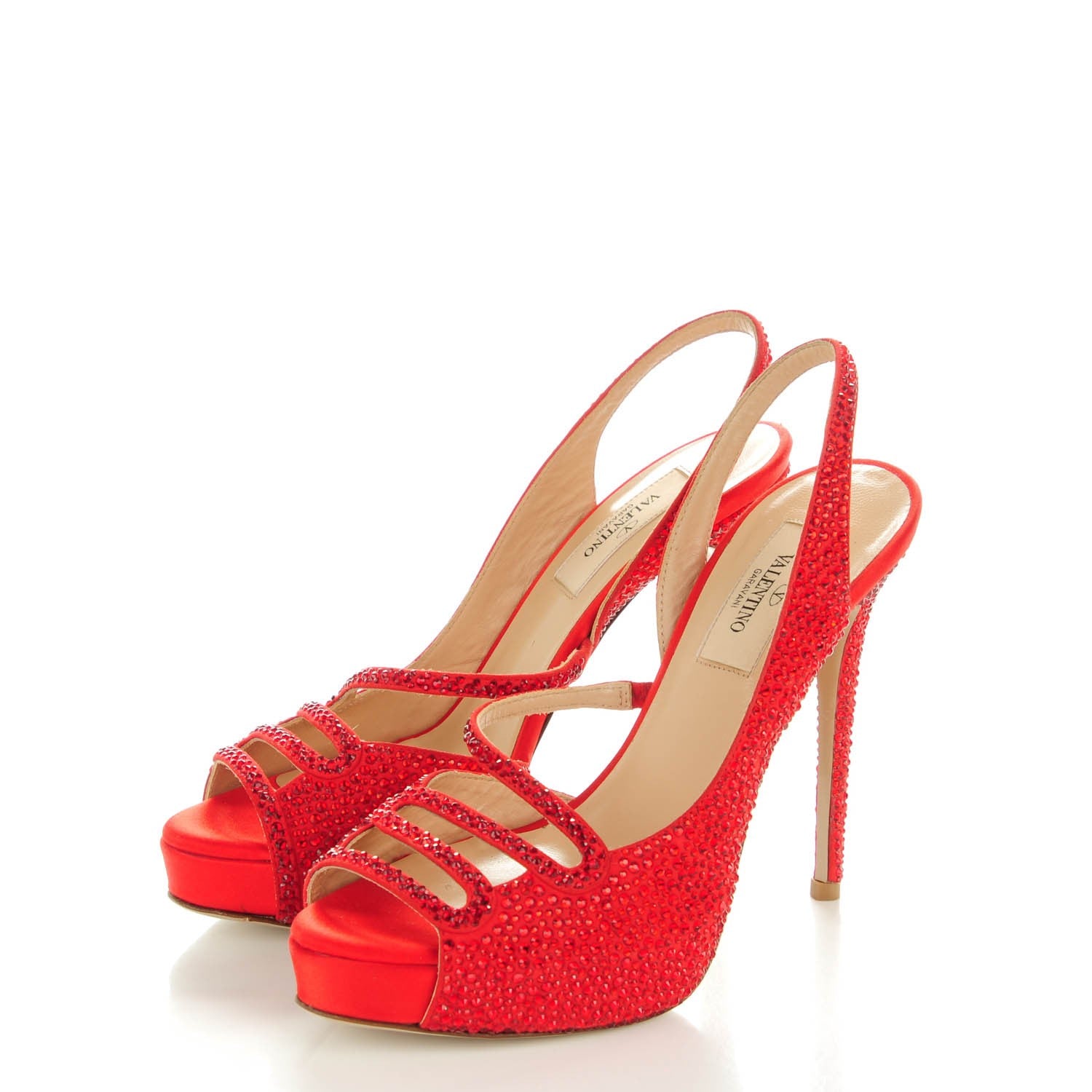 Valentino Garavani Suede Strass Crystal Peep Toe Half d'Orsay Slingback Platforn Sandals 36 Red 3 of 8