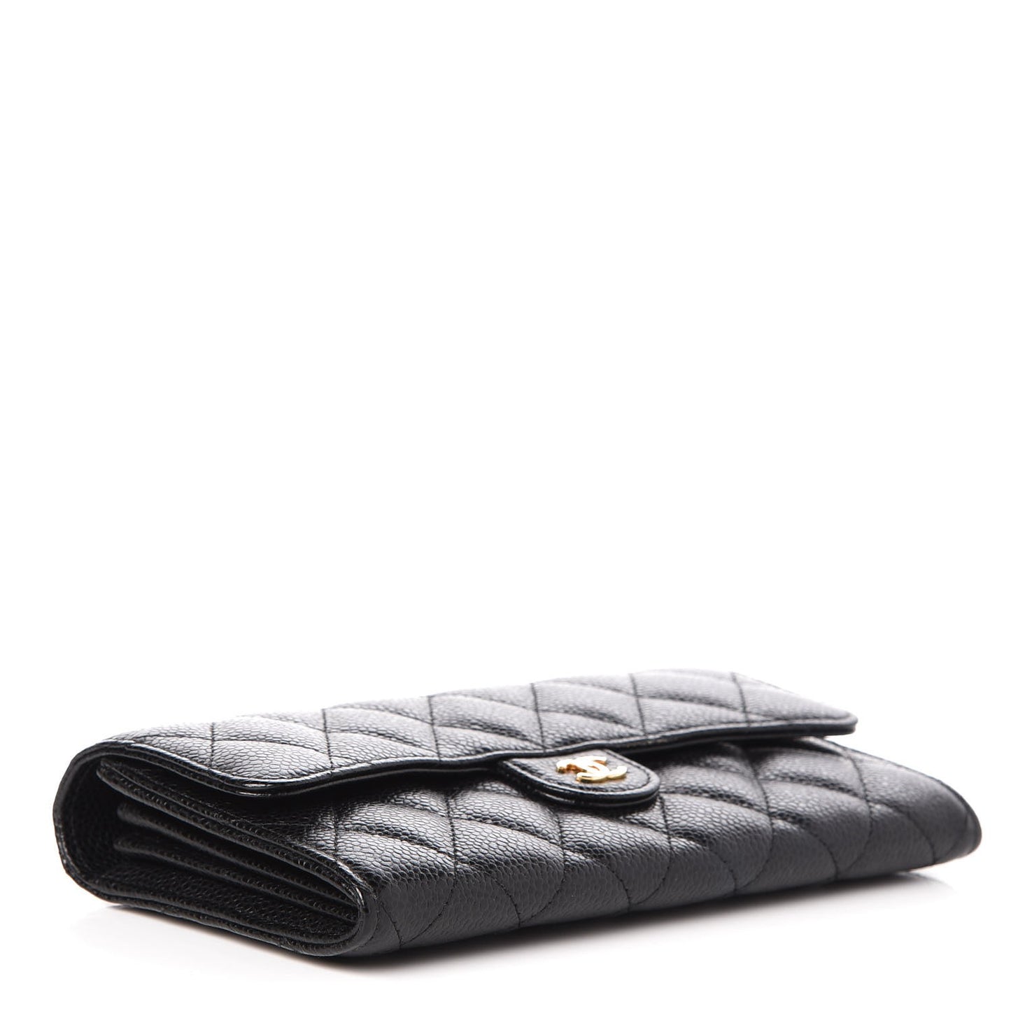 Caviar Quilted Large Flap Wallet Black