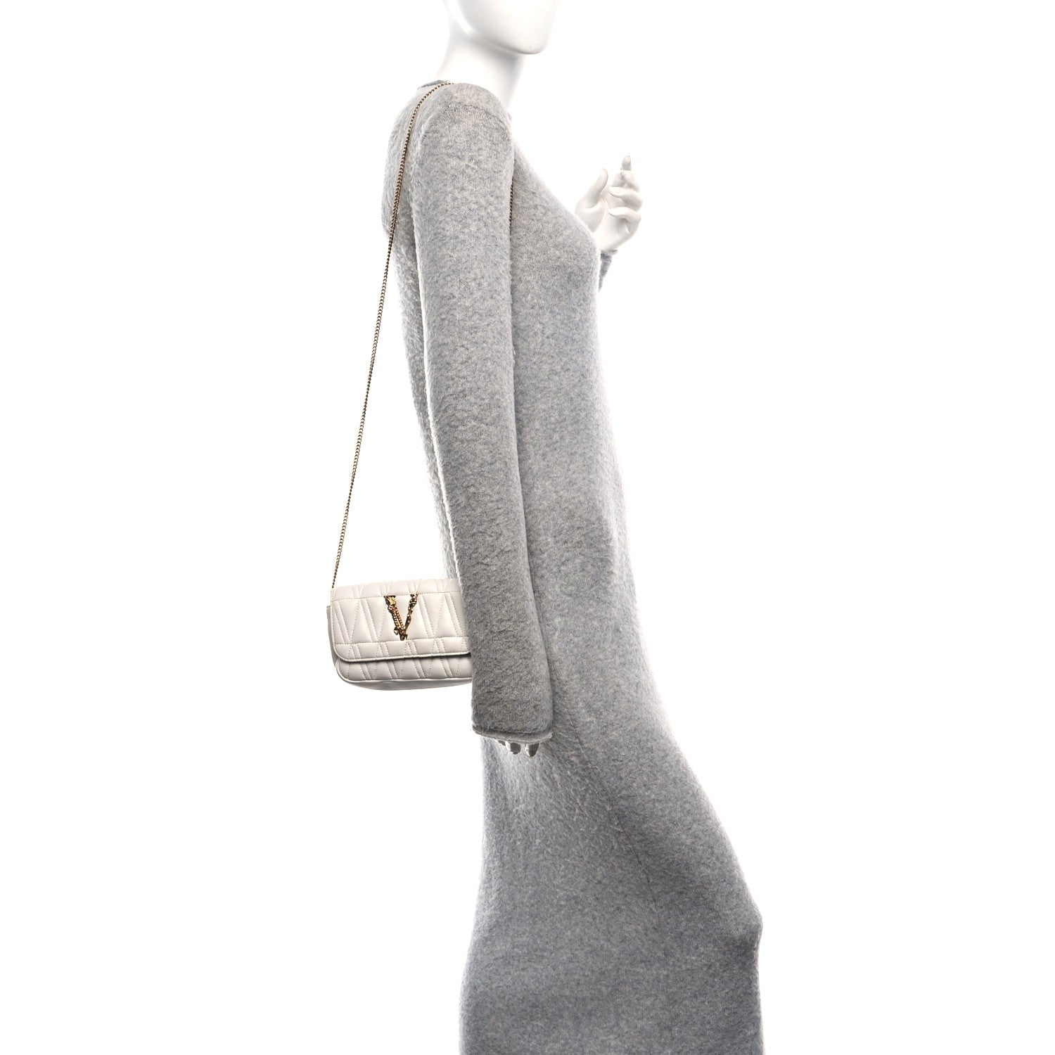 Versace Nappa Quilted Virtus Evening Bag White 2 of 9